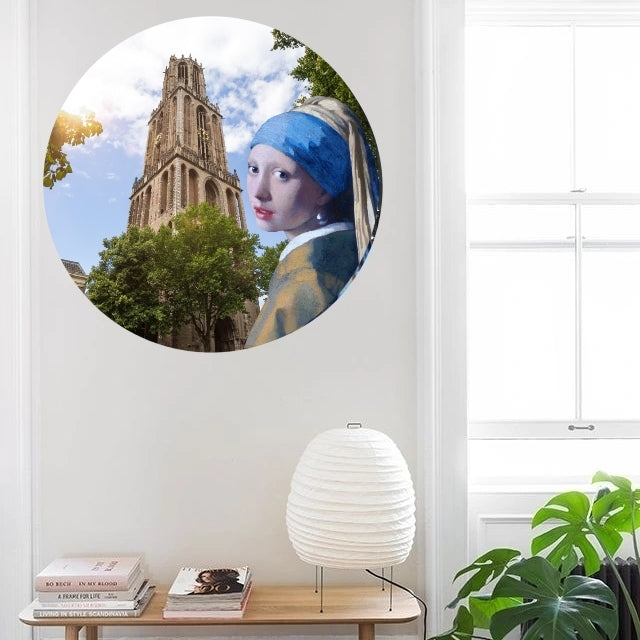 Muurcirkel Meisje met de Parel Domtoren Utrecht Ø 70 cm (3mm)