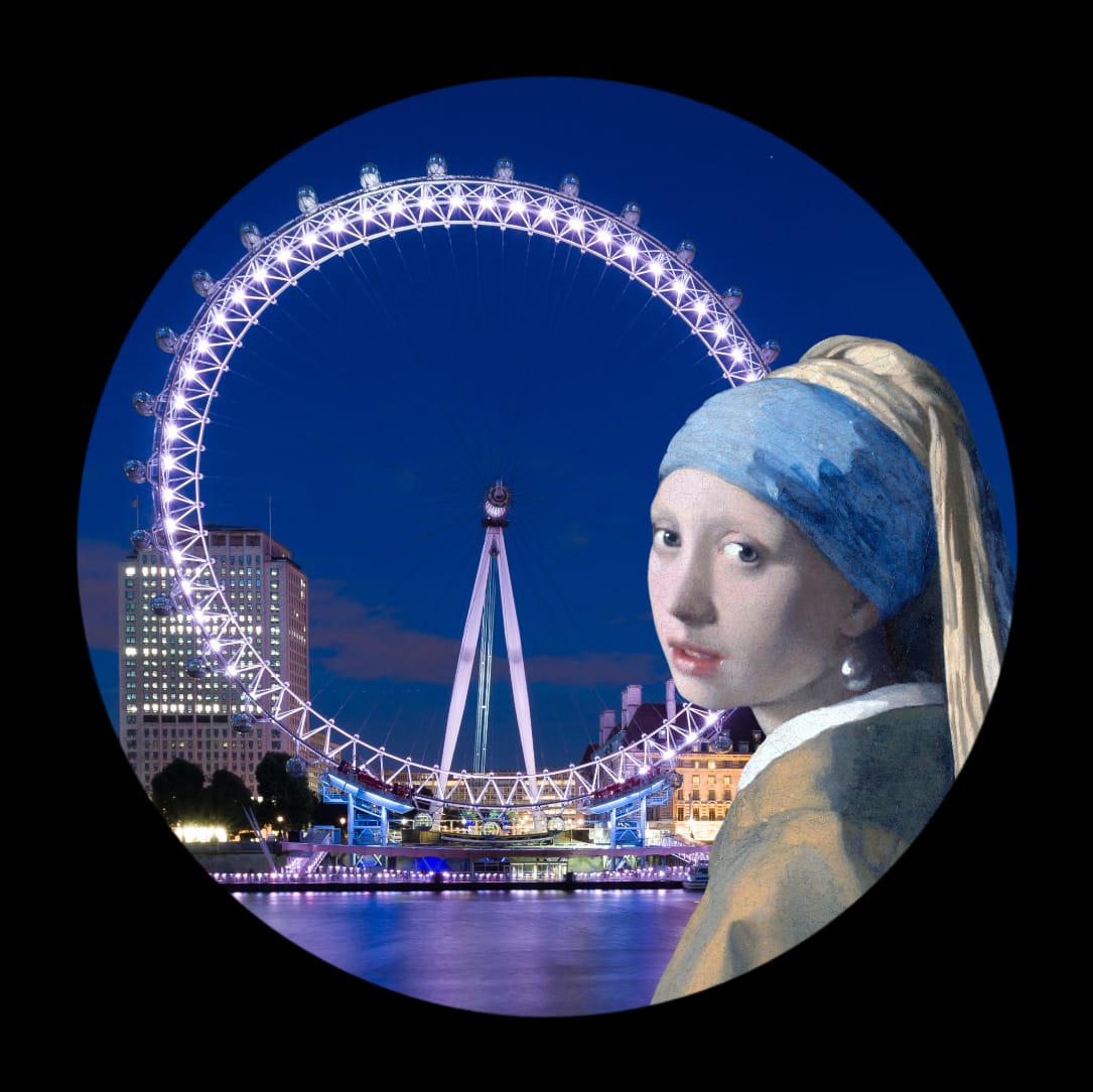 Muurcirkel Meisje met de Parel London Eye Ø 100 cm (5mm)