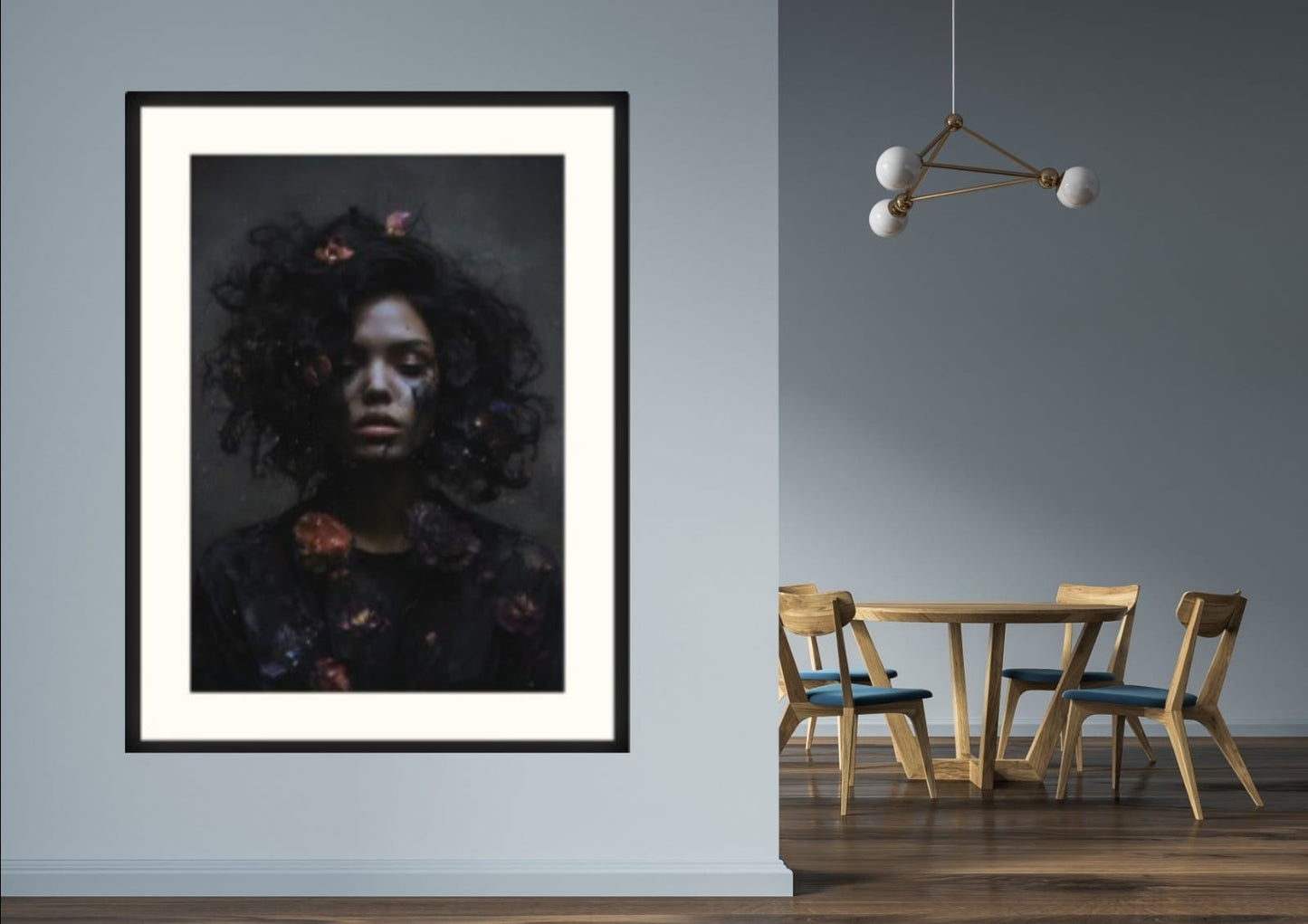 Ingelijst Digital Artwork (AI) Flowerbomb.1 (80 x 60 cm)